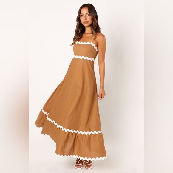 Petal + Pup Yana Maxi Dress Tan White NWT $109 - Picture 6 of 8